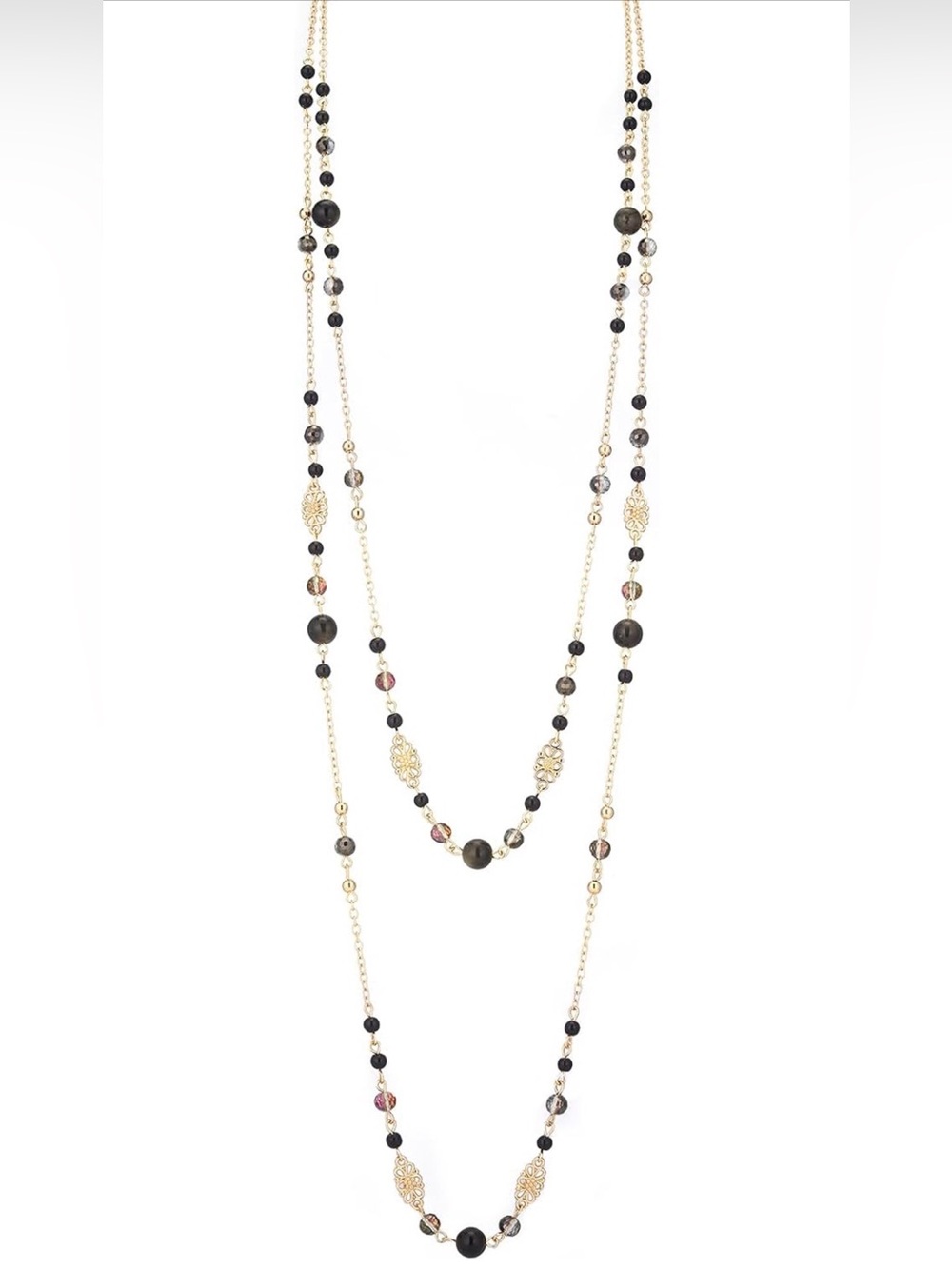 2 Natural Stone Beaded Chain Statement Strand Necklaces
